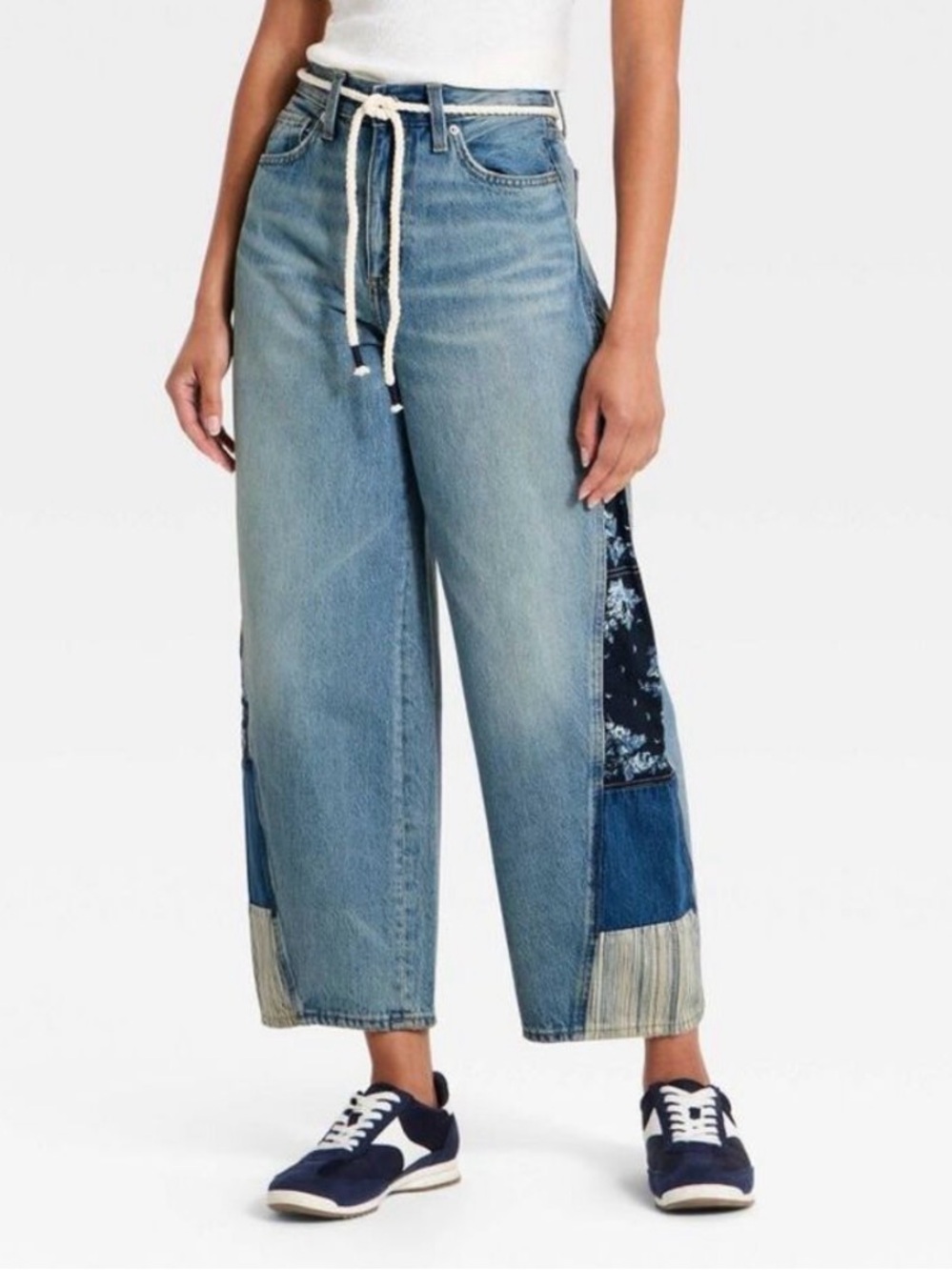 BANDANNA PRINT BARREL JEANS ROPE TIE WAIST SIZE 12 NWT